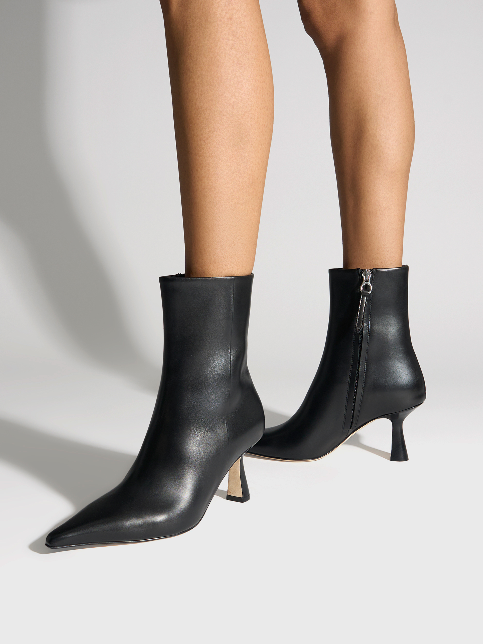 Aeyde | Vivi Leather Ankle Boots Leather Ankle Boots for Women | Black Calf | Pointed Toe | High Heel | On Feet