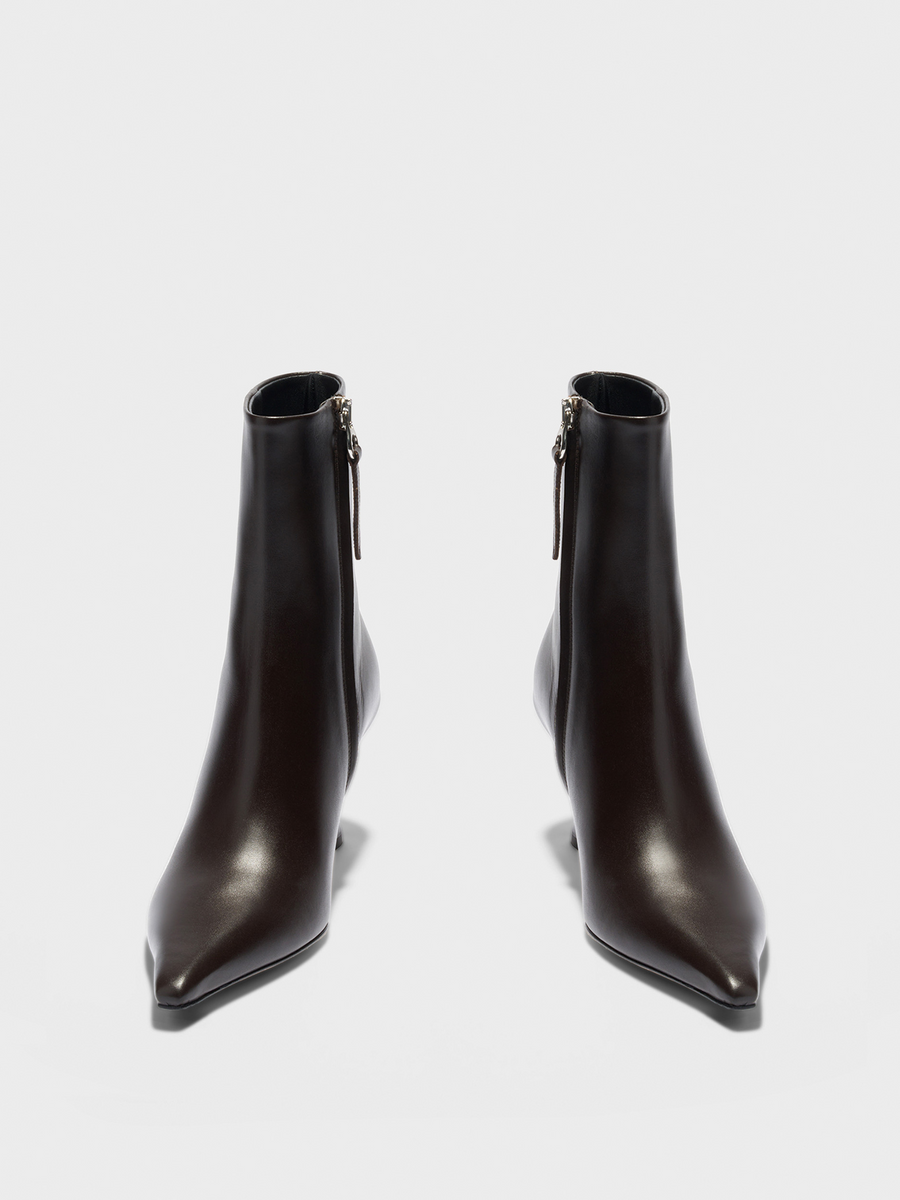 Aeyde | Vivi Leather Ankle Boots Leather Ankle Boots for Women | Moka Calf | Pointed Toe | High Heel | Front View
