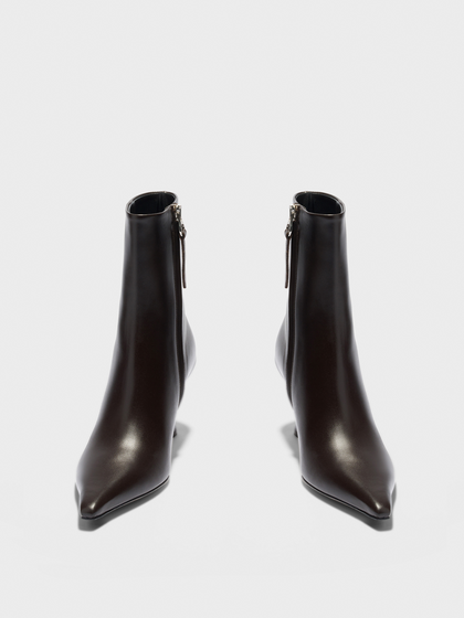 Aeyde | Vivi Leather Ankle Boots Leather Ankle Boots for Women | Moka Calf | Pointed Toe | High Heel | Front View
