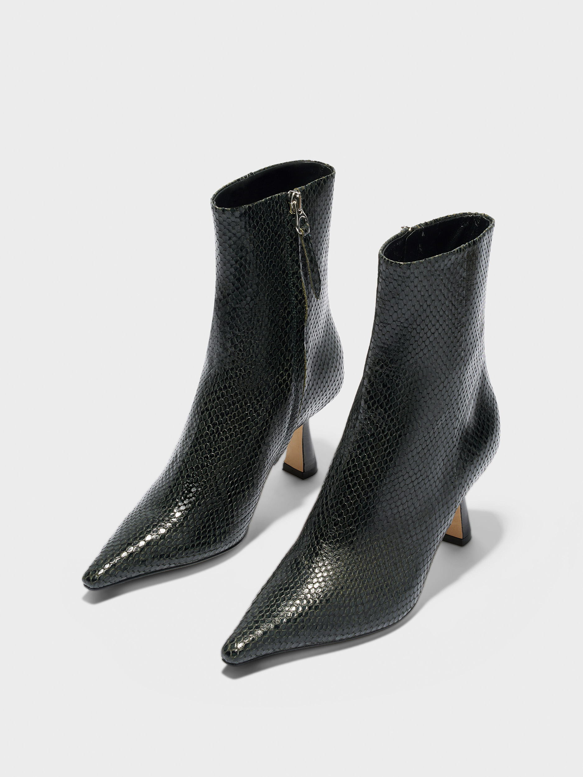 Aeyde | Vivi Leather Ankle Boots Leather Ankle Boots for Women | Moss Mini Snake | Pointed Toe | High Heel | Luxury Materials | Handmade in Italy