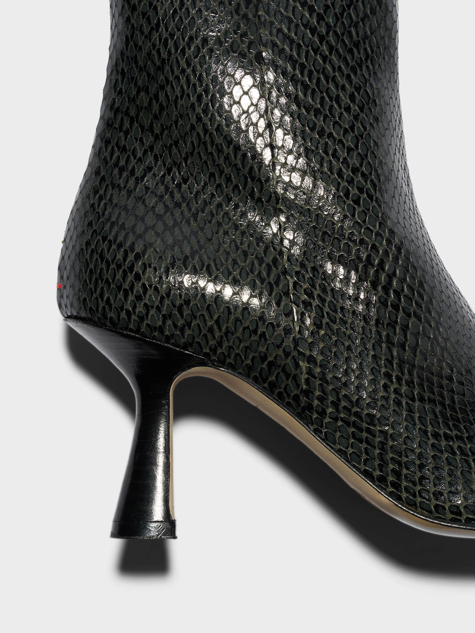 Aeyde | Vivi Leather Ankle Boots Leather Ankle Boots for Women | Moss Mini Snake | Pointed Toe | High Heel | Heel Details
