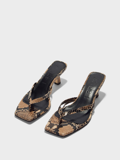 Aeyde | Wilma Leather Heeled Sandals for Women | Hazelnut Snake | Square Toe | Mid Heel | Luxury Materials | Handmade in Italy