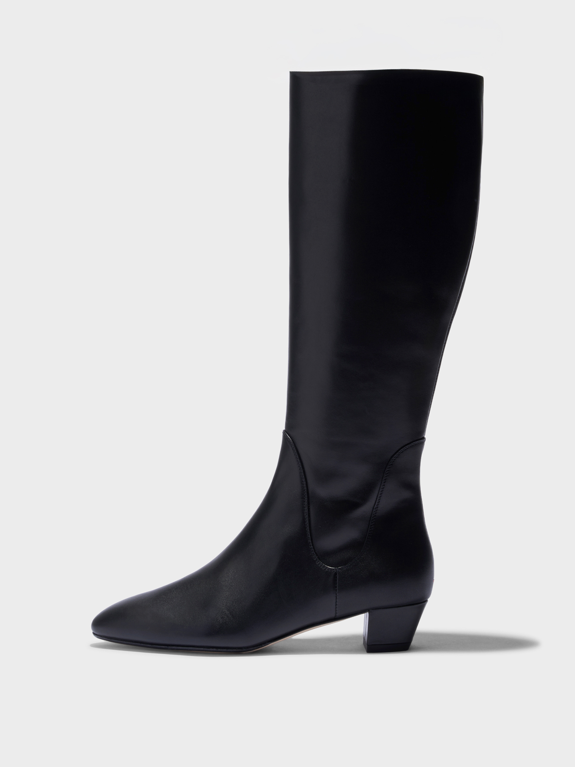 Aeyde | Yana Knee-High Boots Leather Knee High Boots for Women | Black Calf | Round Toe | Low Heel | Side View