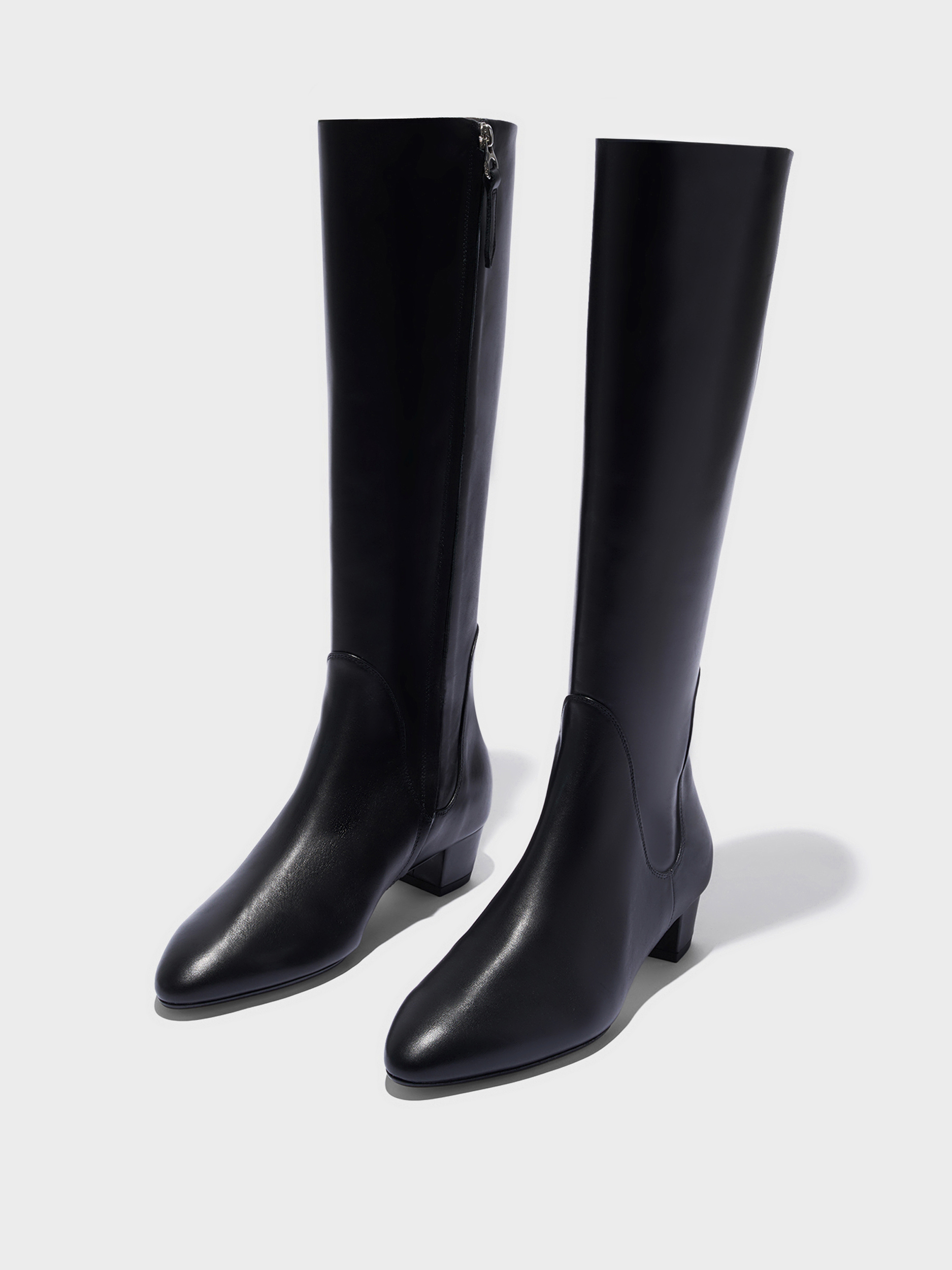 Aeyde | Yana Knee-High Boots Leather Knee High Boots for Women | Black Calf | Round Toe | Low Heel | Luxury Materials | Handmade in Italy