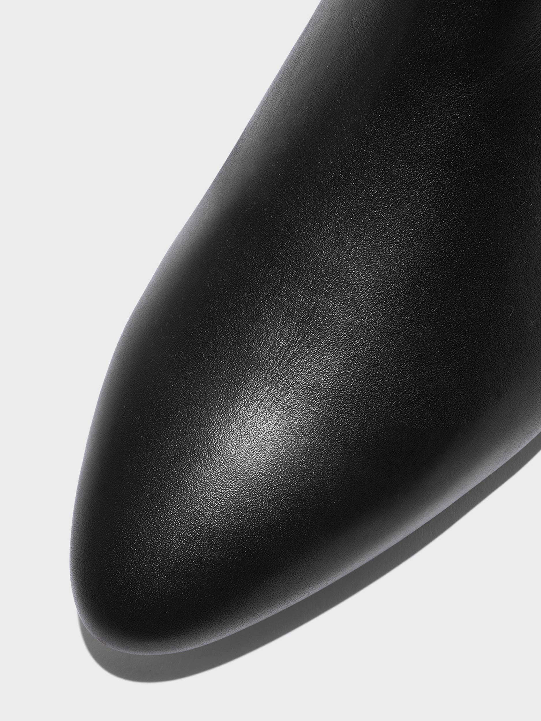 Aeyde | Yana Knee-High Boots Leather Knee High Boots for Women | Black Calf | Round Toe | Low Heel | Heel Details