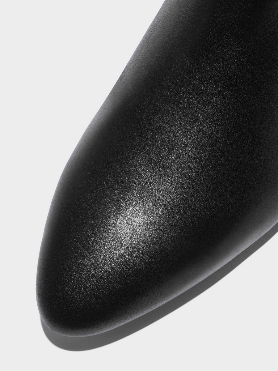 Aeyde | Yana Knee-High Boots Leather Knee High Boots for Women | Black Calf | Round Toe | Low Heel | Heel Details