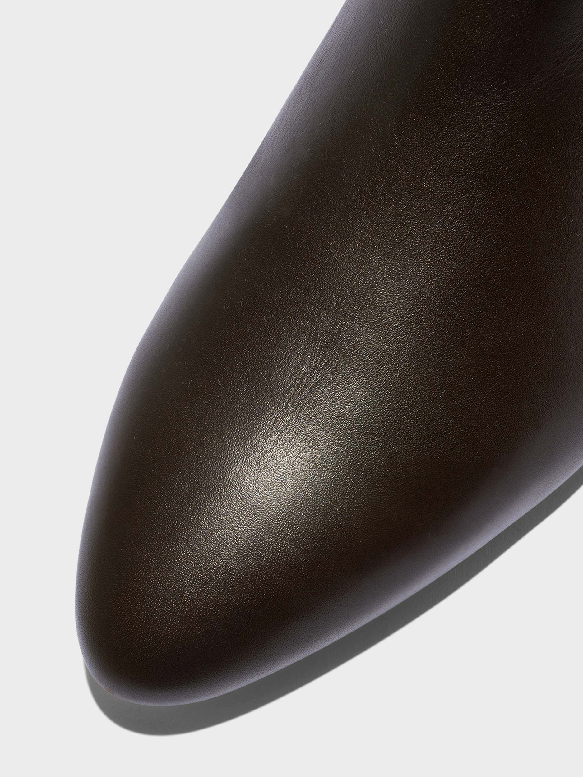 Aeyde | Yana Knee-High Boots Leather Knee High Boots for Women | Moka Calf | Round Toe | Low Heel | Heel Details