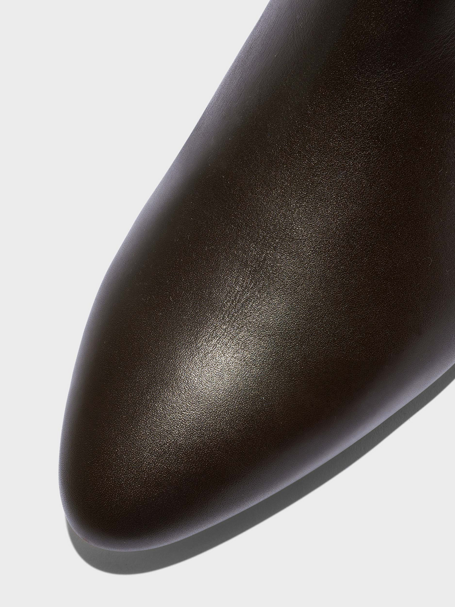 Aeyde | Yana Knee-High Boots Leather Knee High Boots for Women | Moka Calf | Round Toe | Low Heel | Heel Details
