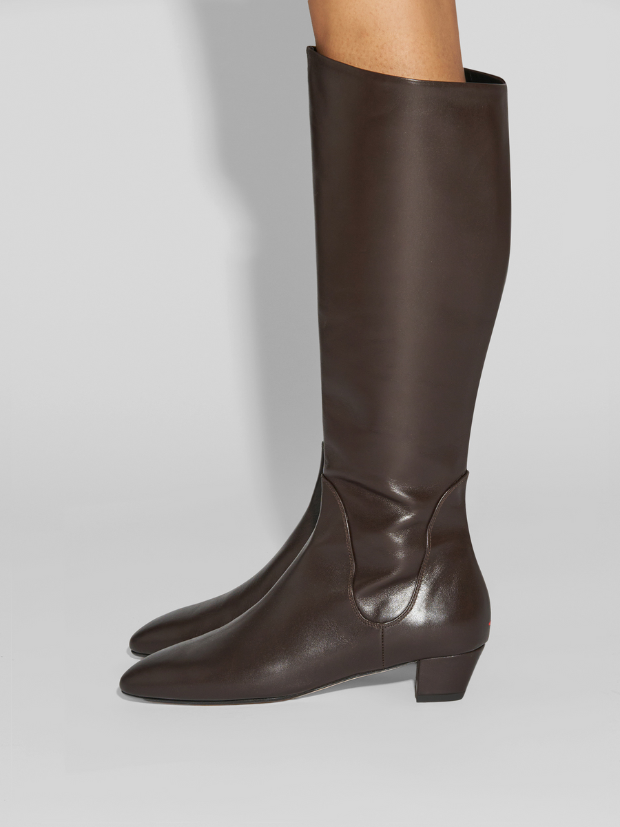 Aeyde | Yana Knee-High Boots Leather Knee High Boots for Women | Moka Calf | Round Toe | Low Heel | How to Style