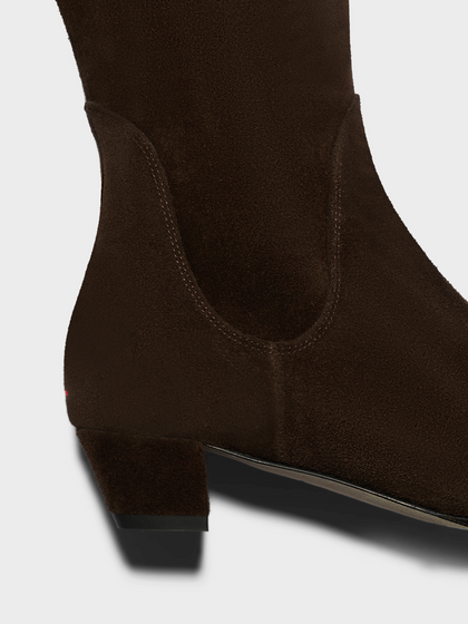 Aeyde | Yana Knee-High Boots Leather Knee High Boots for Women | Moka Suede | Round Toe | Low Heel | Heel Details
