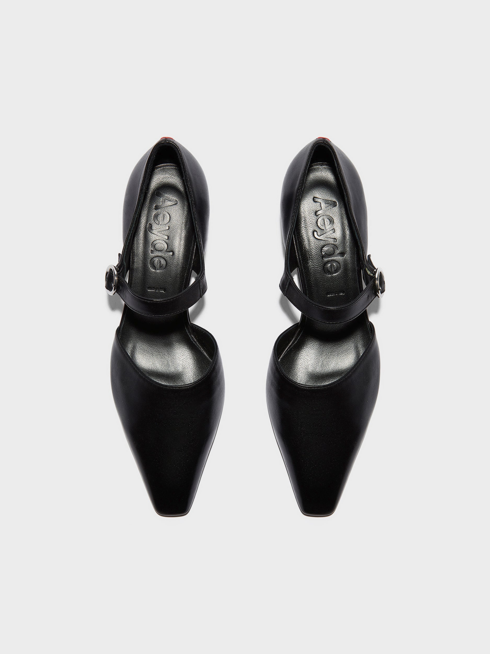 Aeyde | Yara Leather Pumps for Women | Black Nappa | Square Toe | Mid Heel | Front View