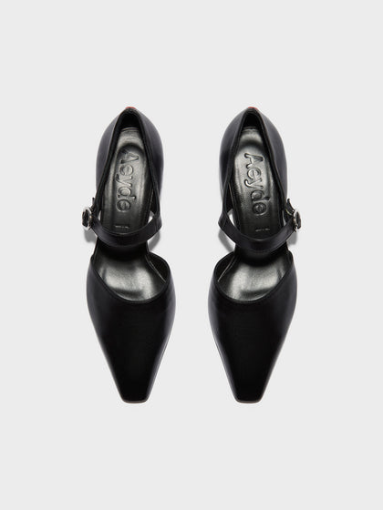 Aeyde | Yara Leather Pumps for Women | Black Nappa | Square Toe | Mid Heel | Front View