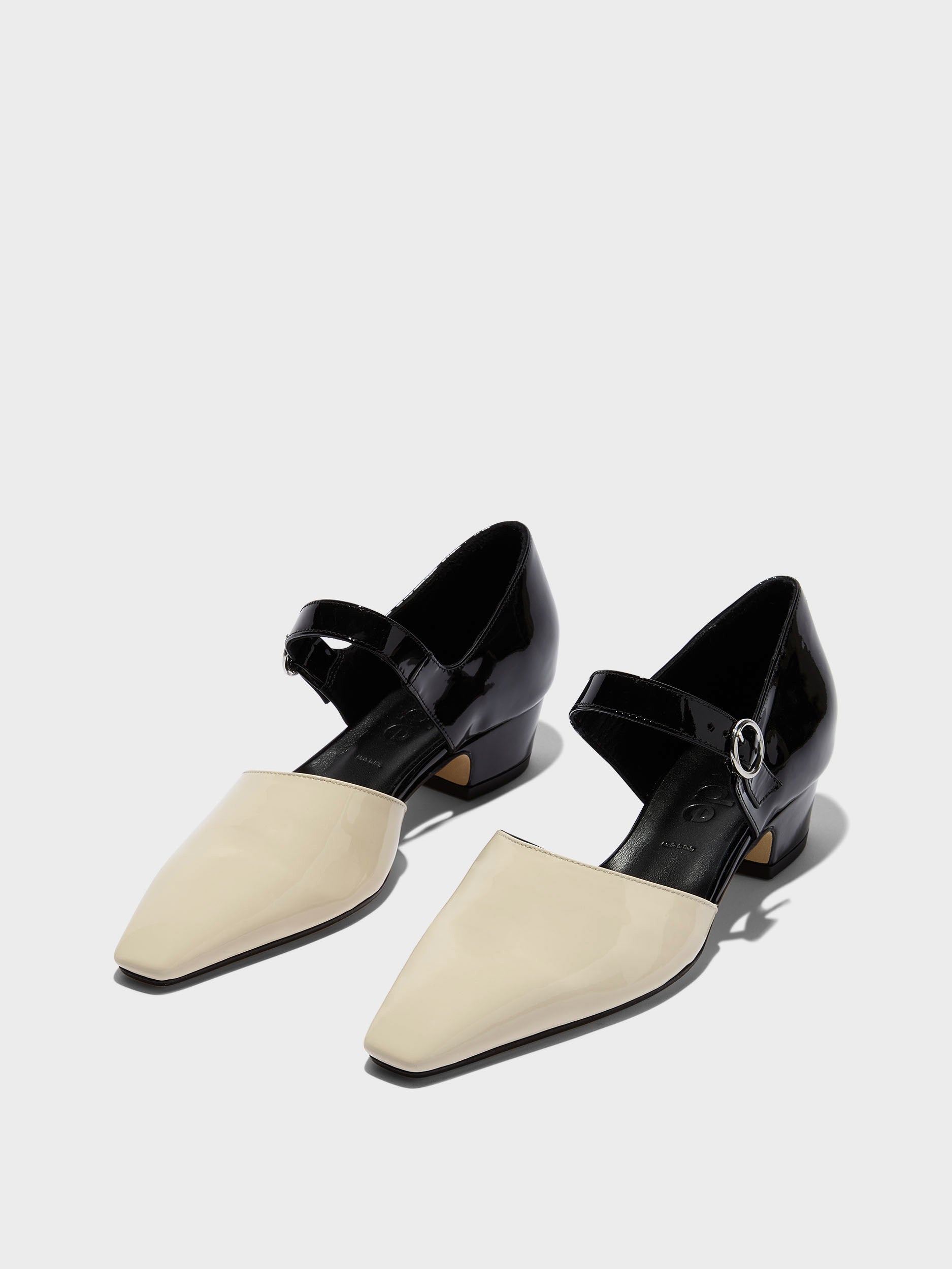 Aeyde | Yara Leather Pumps for Women | Black/Creamy Patent | Square Toe | Mid Heel | Luxury Materials | Handmade in Italy