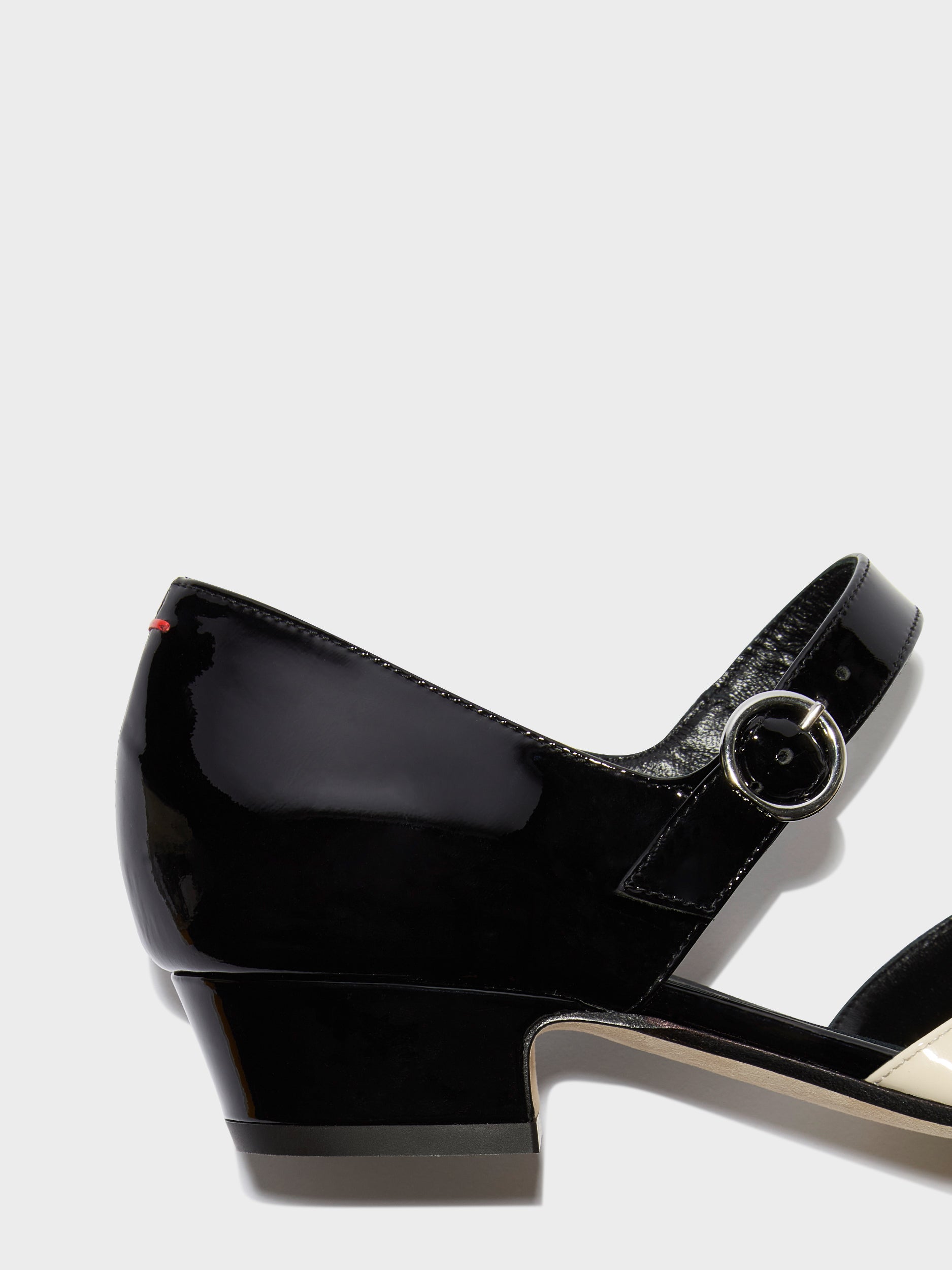 Aeyde | Yara Leather Pumps for Women | Black/Creamy Patent | Square Toe | Mid Heel | Heel Details
