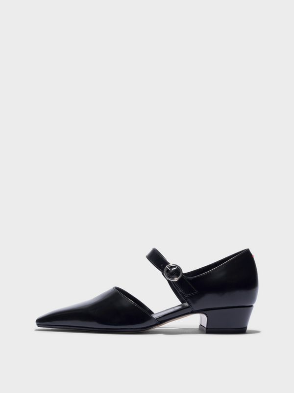 Aeyde | Yara Polido Leather Pumps Leather Pumps for Women | Black Polido | Square Toe | Low Heel | Side View