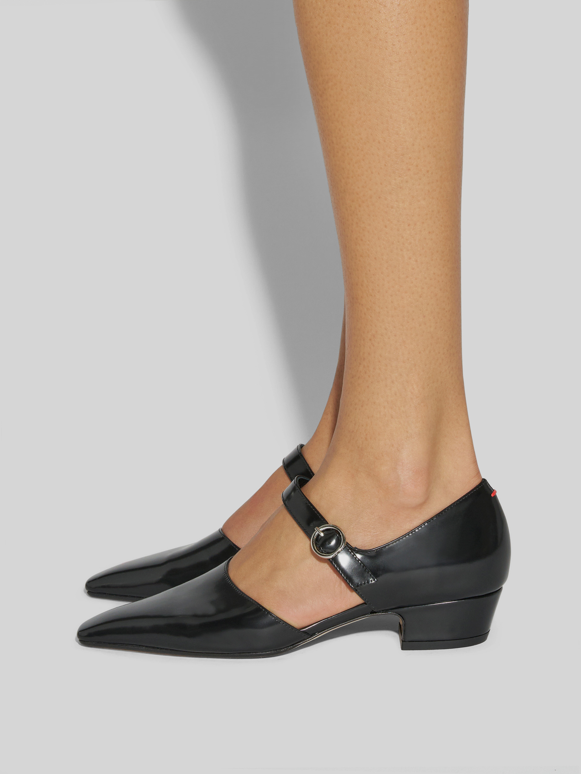 Aeyde | Yara Polido Leather Pumps Leather Pumps for Women | Black Polido | Square Toe | Low Heel | How to Style