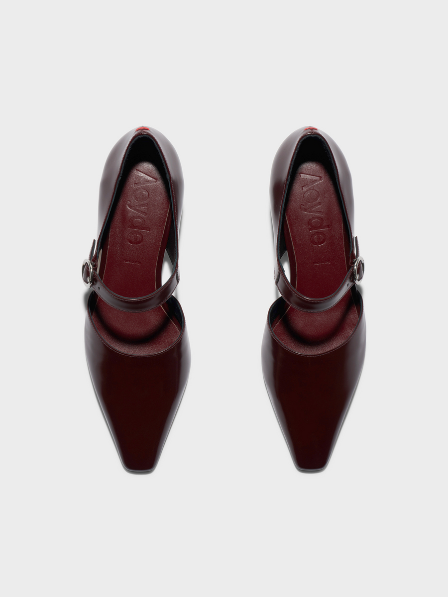 Aeyde | Yara Polido Leather Pumps Leather Pumps for Women | Port Polido | Square Toe | Low Heel | Front View