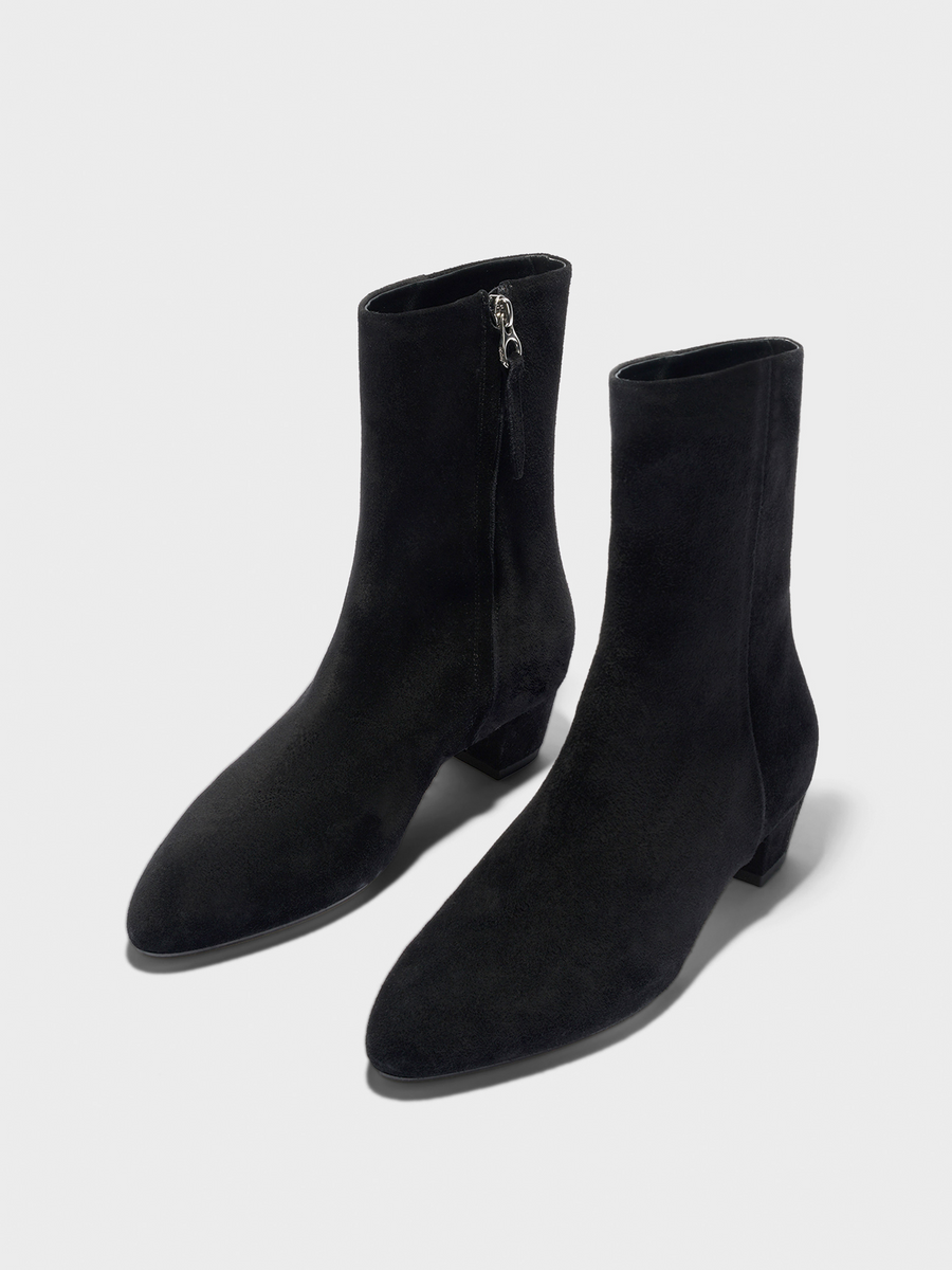 Aeyde | Yasmin Suede Ankle Boots Leather Ankle Boots for Women | Black Suede | Round Toe | Low Heel | Luxury Materials | Handmade in Italy
