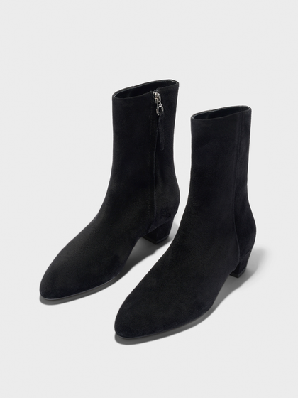 Aeyde | Yasmin Suede Ankle Boots Leather Ankle Boots for Women | Black Suede | Round Toe | Low Heel | Luxury Materials | Handmade in Italy