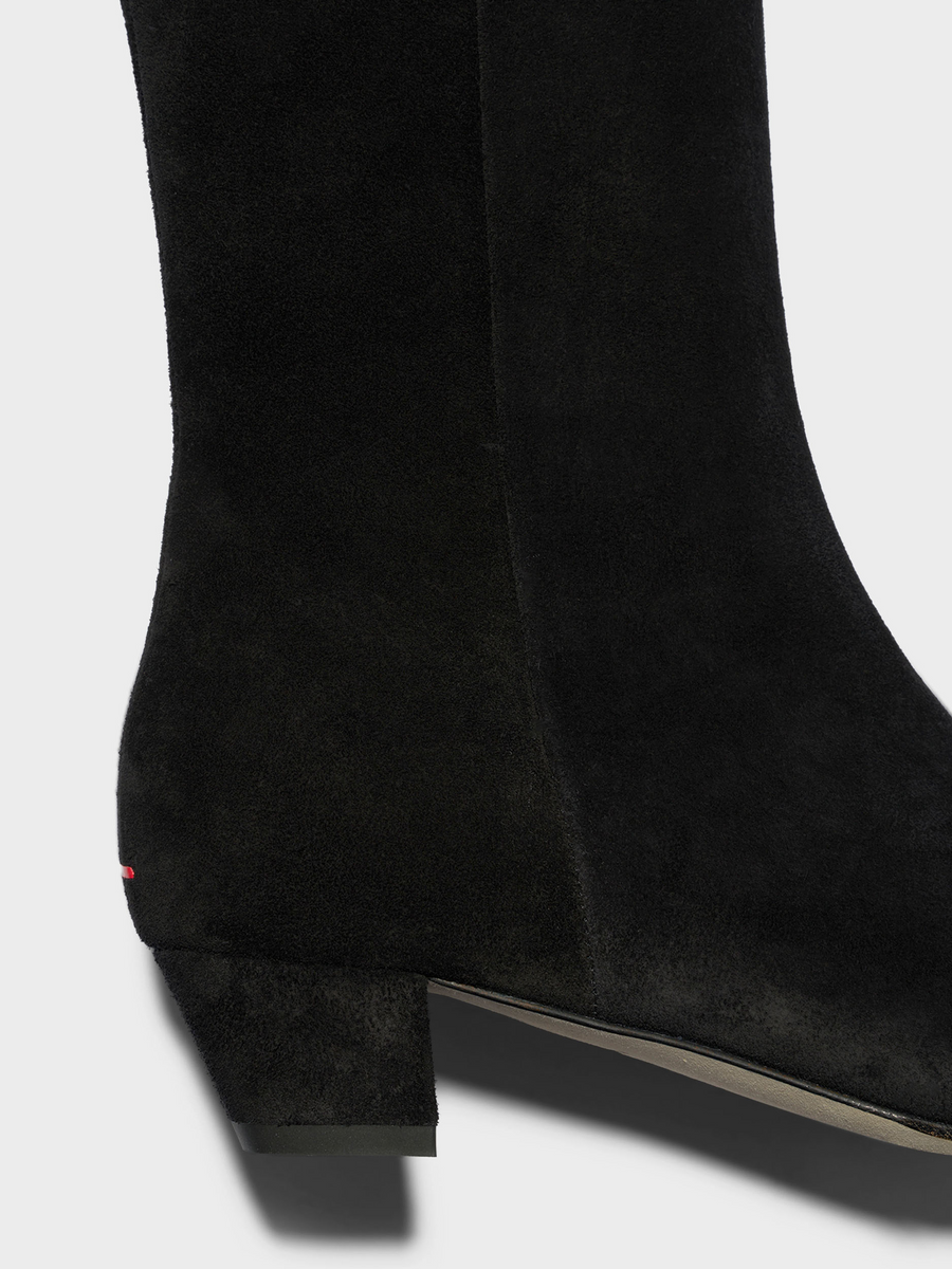 Aeyde | Yasmin Suede Ankle Boots Leather Ankle Boots for Women | Black Suede | Round Toe | Low Heel | Heel Details