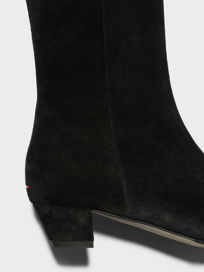 Aeyde | Yasmin Suede Ankle Boots Leather Ankle Boots for Women | Black Suede | Round Toe | Low Heel | Heel Details