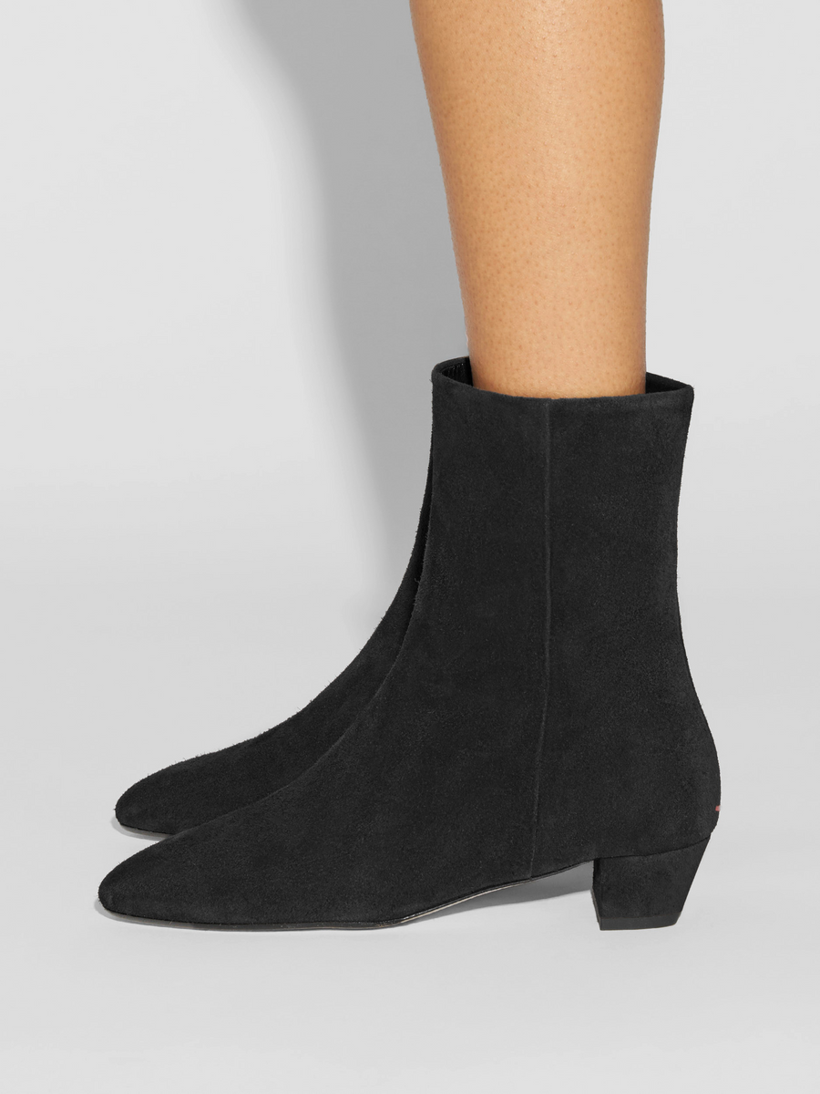 Aeyde | Yasmin Suede Ankle Boots Leather Ankle Boots for Women | Black Suede | Round Toe | Low Heel | How to Style