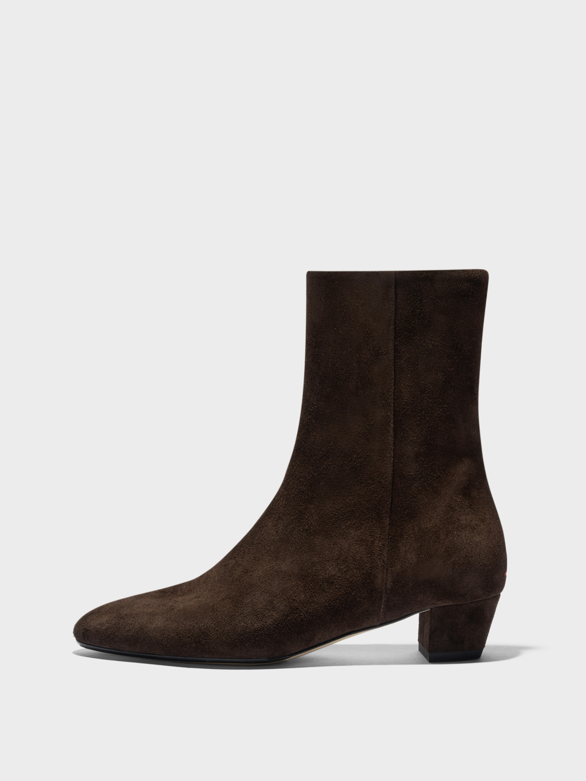 Aeyde | Yasmin Suede Ankle Boots Leather Ankle Boots for Women | Moka Suede | Round Toe | Low Heel | Side View