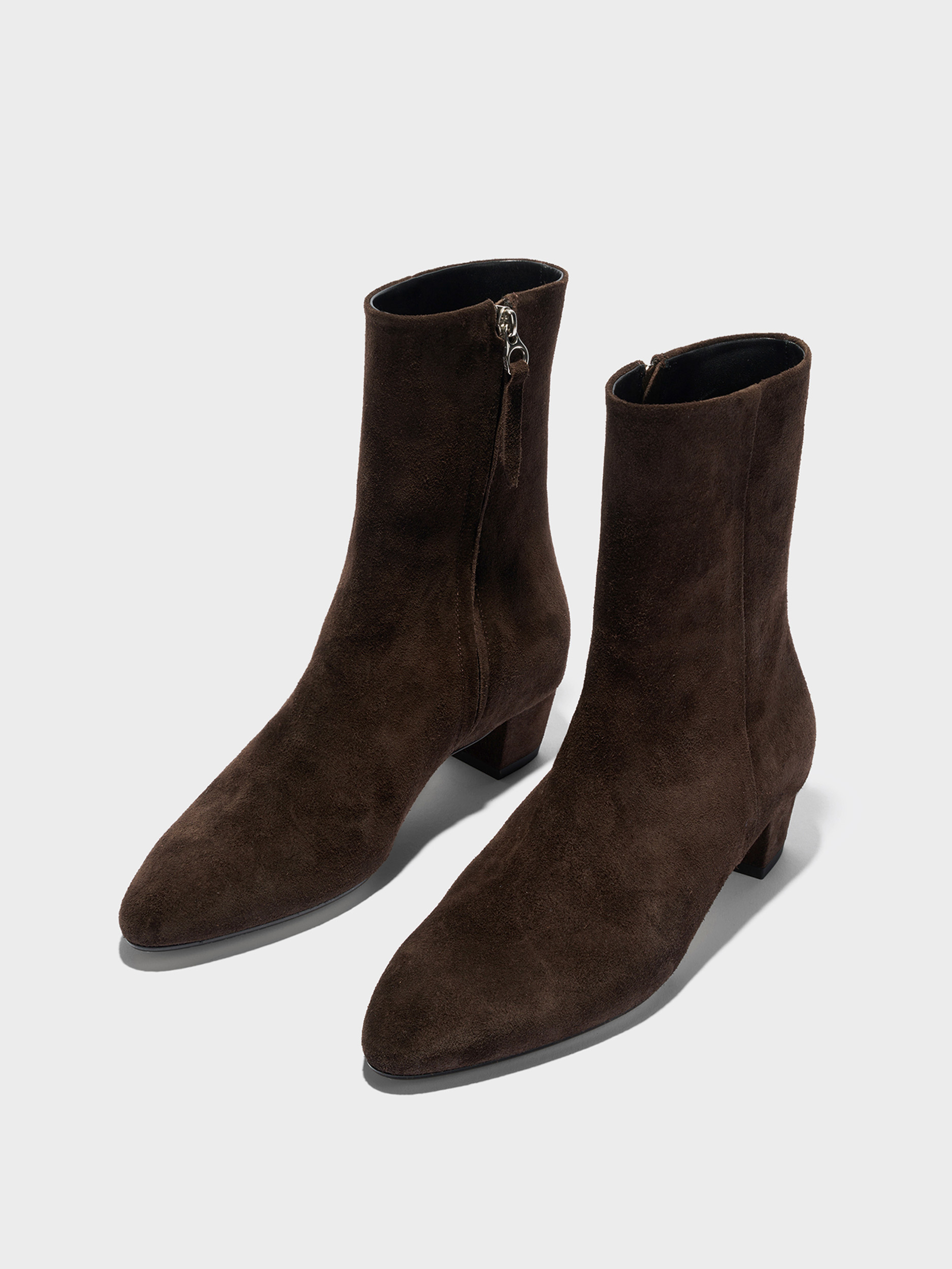 Aeyde | Yasmin Suede Ankle Boots Leather Ankle Boots for Women | Moka Suede | Round Toe | Low Heel | Luxury Materials | Handmade in Italy