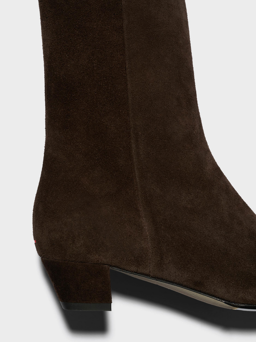 Aeyde | Yasmin Suede Ankle Boots Leather Ankle Boots for Women | Moka Suede | Round Toe | Low Heel | Heel Details
