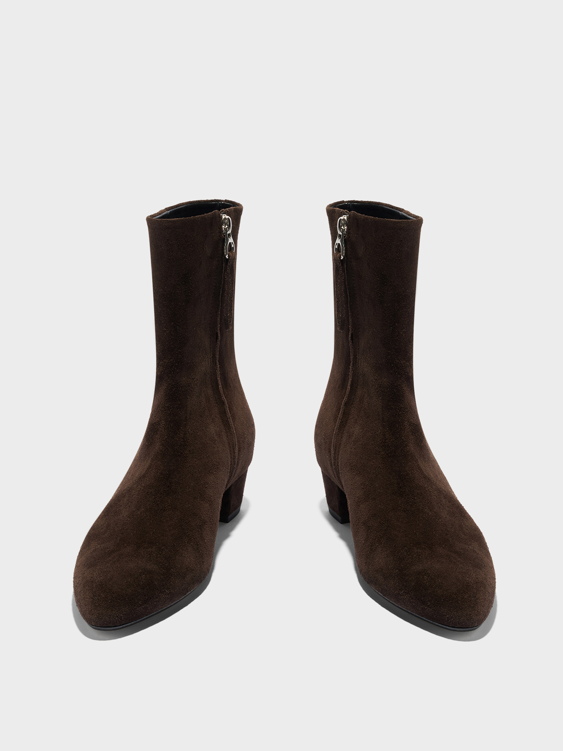Aeyde | Yasmin Suede Ankle Boots Leather Ankle Boots for Women | Moka Suede | Round Toe | Low Heel | Front View