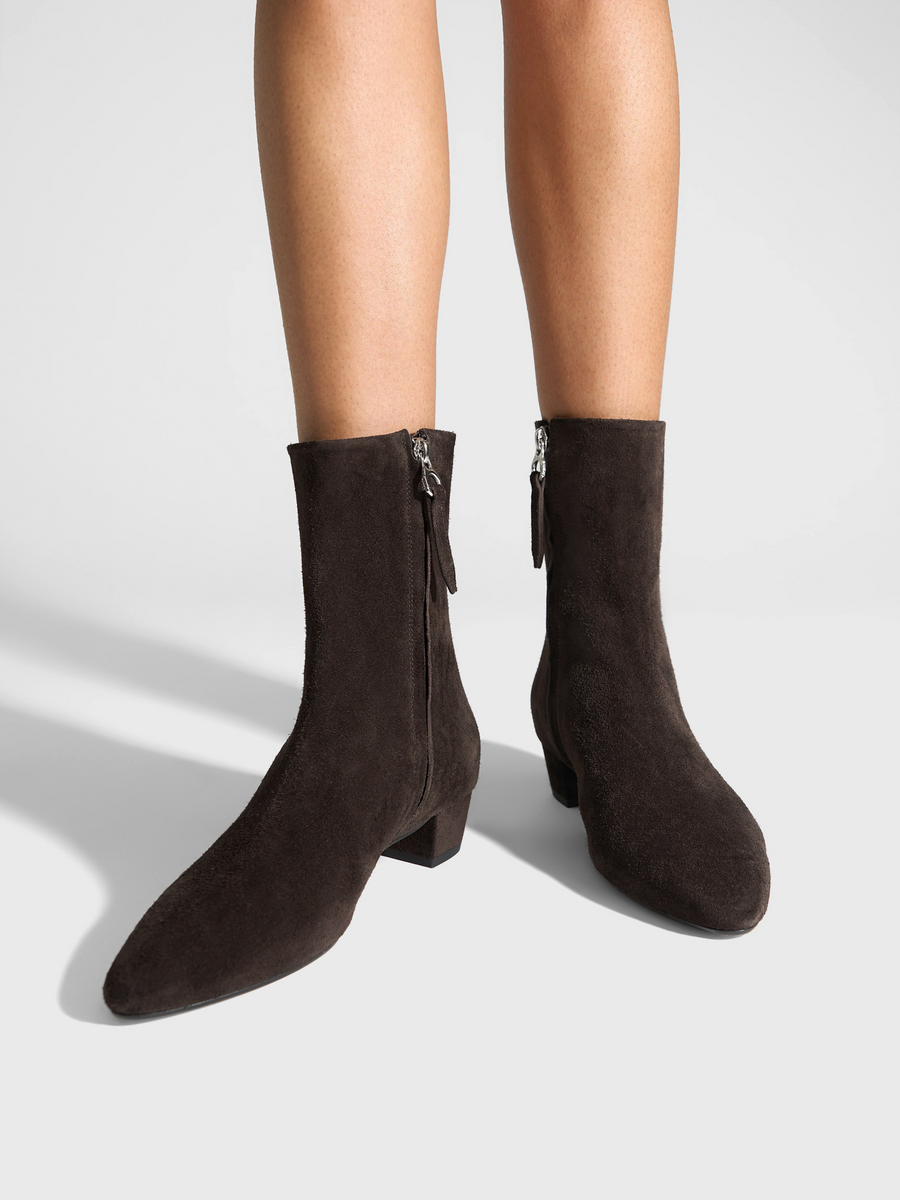 Aeyde | Yasmin Suede Ankle Boots Leather Ankle Boots for Women | Moka Suede | Round Toe | Low Heel | On Feet
