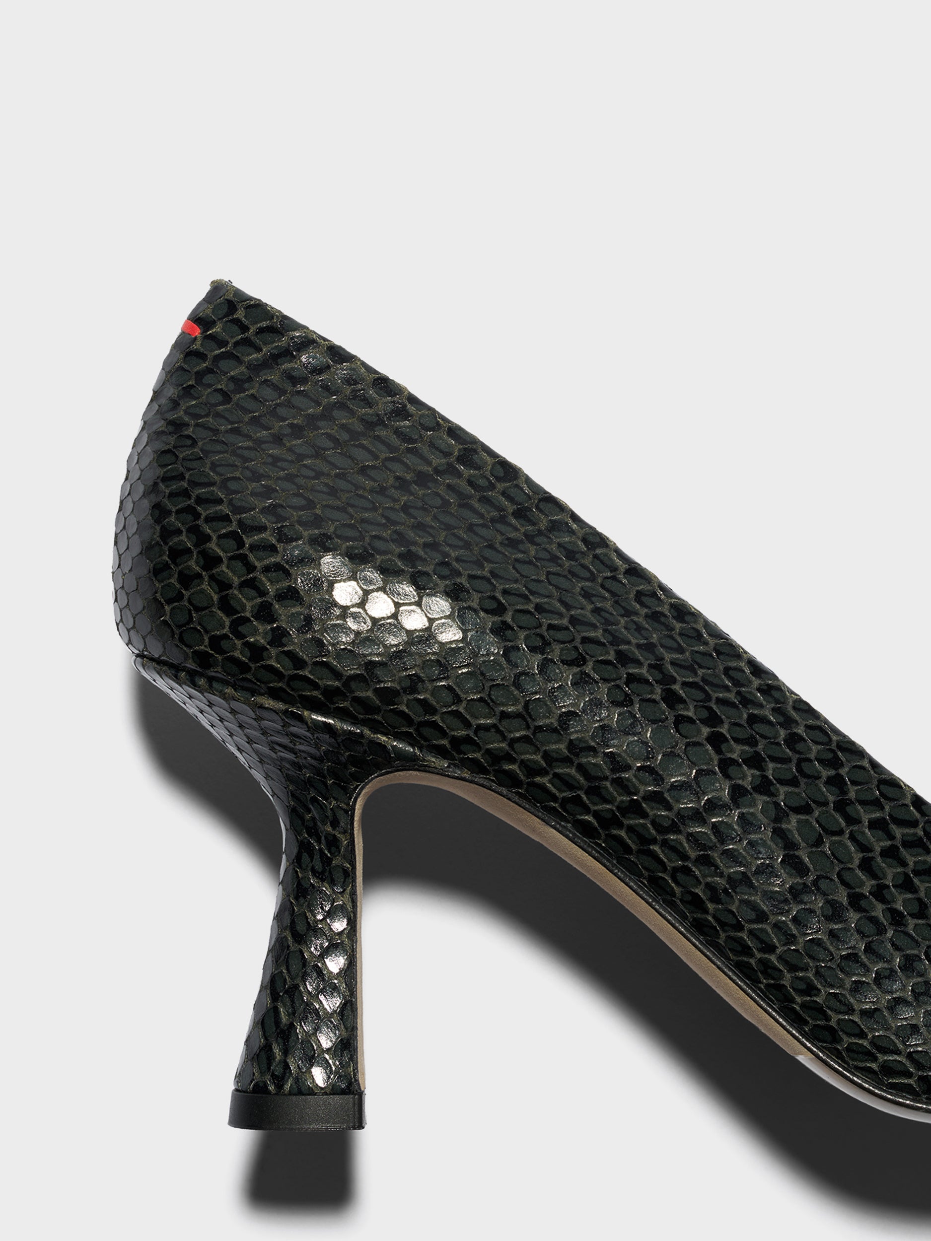 Aeyde | Zandra Chiseled Pumps Leather Pumps for Women | Moss Mini Snake | Pointed Toe | High Heel | Heel Details
