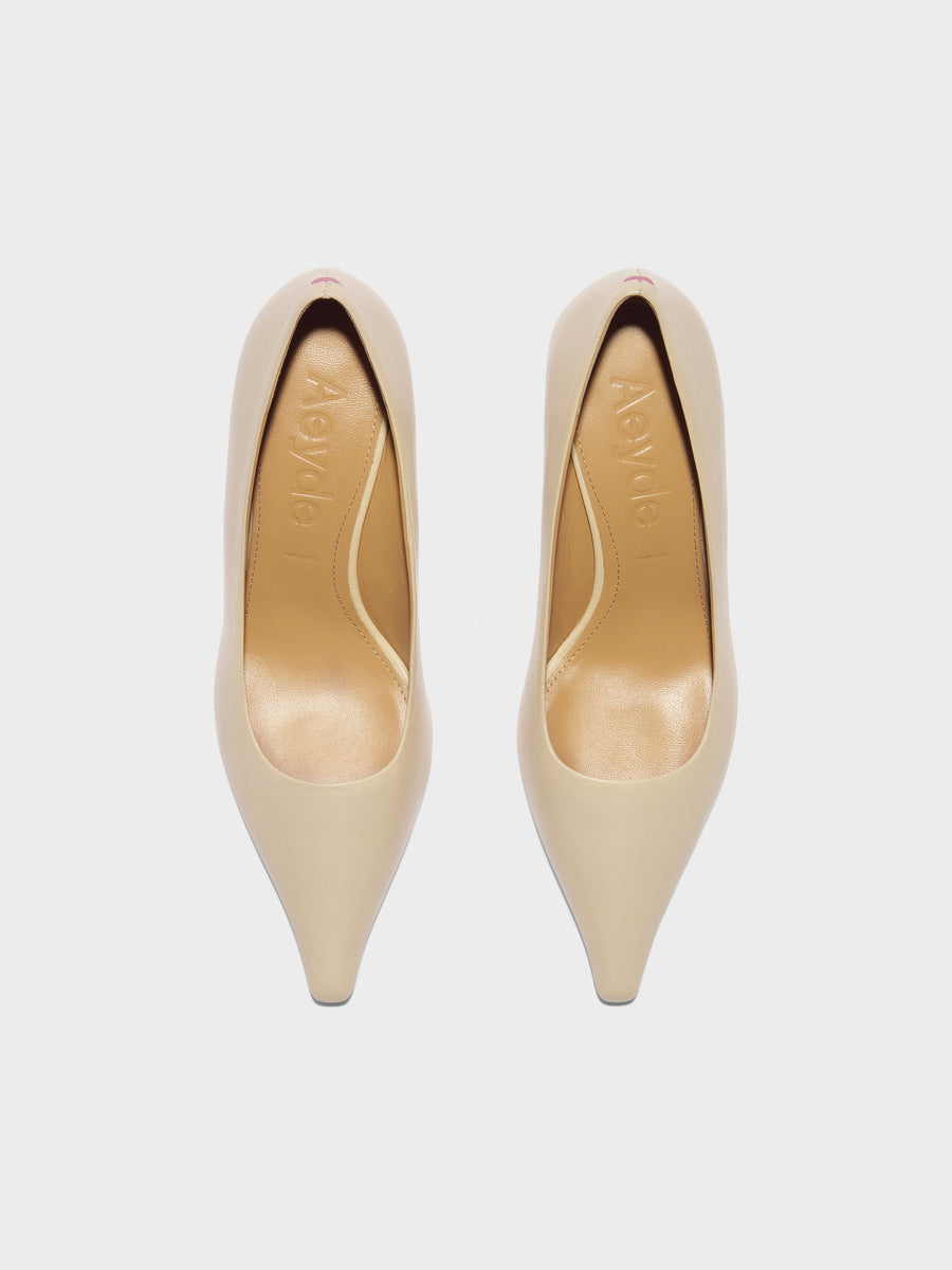 Aeyde | Zandra Leather Pumps for Women | Sand Nappa | Pointed Toe | High Heel | Front View