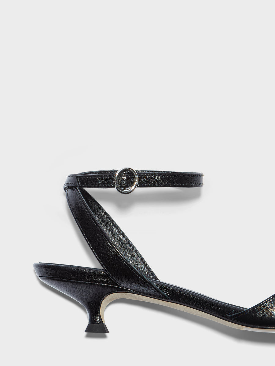 Aeyde | Zelia Leather Heeled Sandals for Women | Black Nappa | Round Toe | Mid Heel | Heel Details