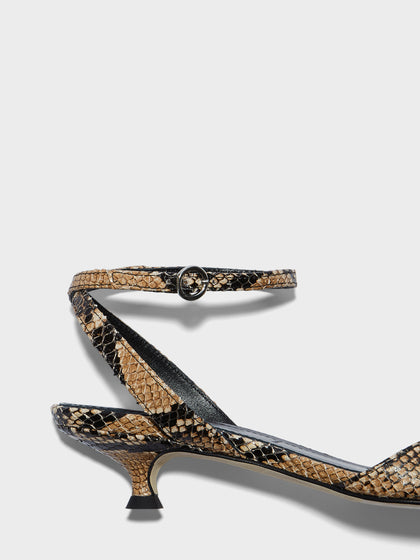 Aeyde | Zelia Leather Heeled Sandals for Women | Hazelnut Snake | Round Toe | Mid Heel | Heel Details