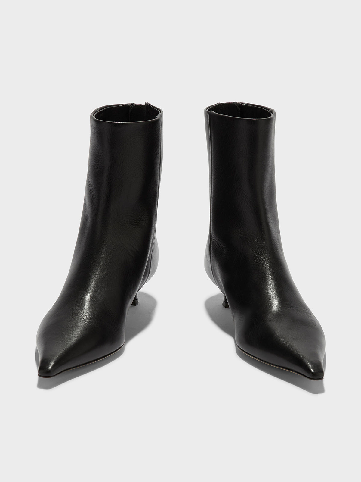 Aeyde | Zoe Leather Ankle Boots for Women | Black Calf | Square Toe | Low Heel | Front View