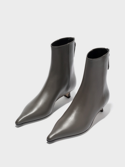 Aeyde | Zoe Leather Ankle Boots Leather Ankle Boots for Women | Taupe Calf | Pointed Toe | High Heel | On Feet