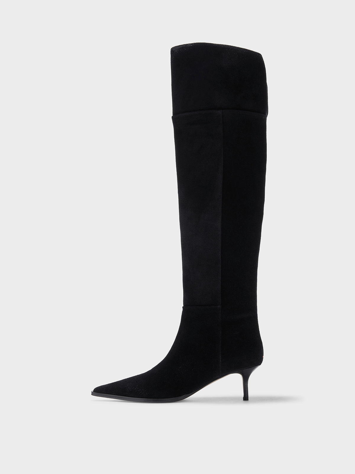 Aeyde | Zsazsa Suede Over-Knee Boots Leather Knee High Boots for Women | Black Suede | Pointed Toe | Mid Heel | Side View