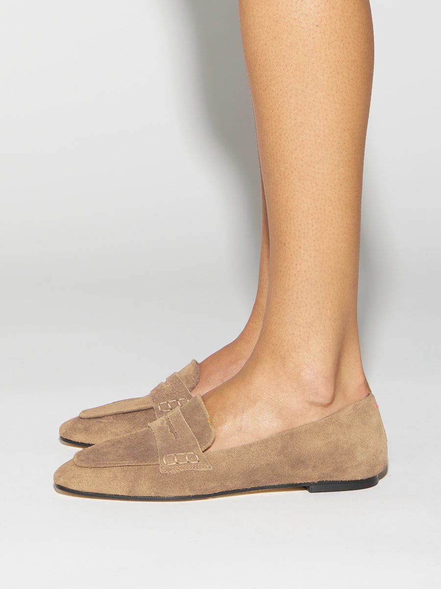 Aeyde | Alfie Leather Flats for Women | Sand Suede | Square Toe | Flat Heel | How to Style
