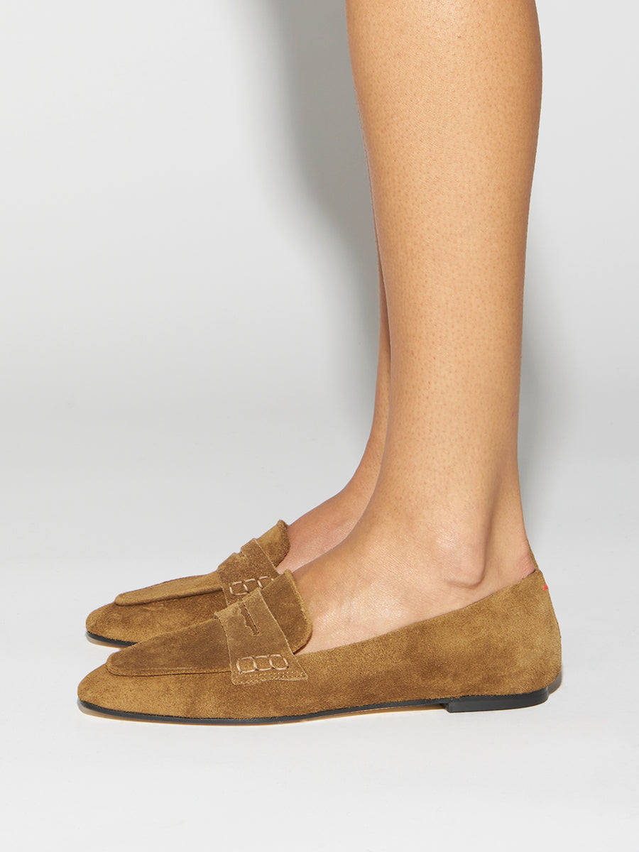 Aeyde | Alfie Leather Flats for Women | Tobacco Suede | Square Toe | Flat Heel | How to Style