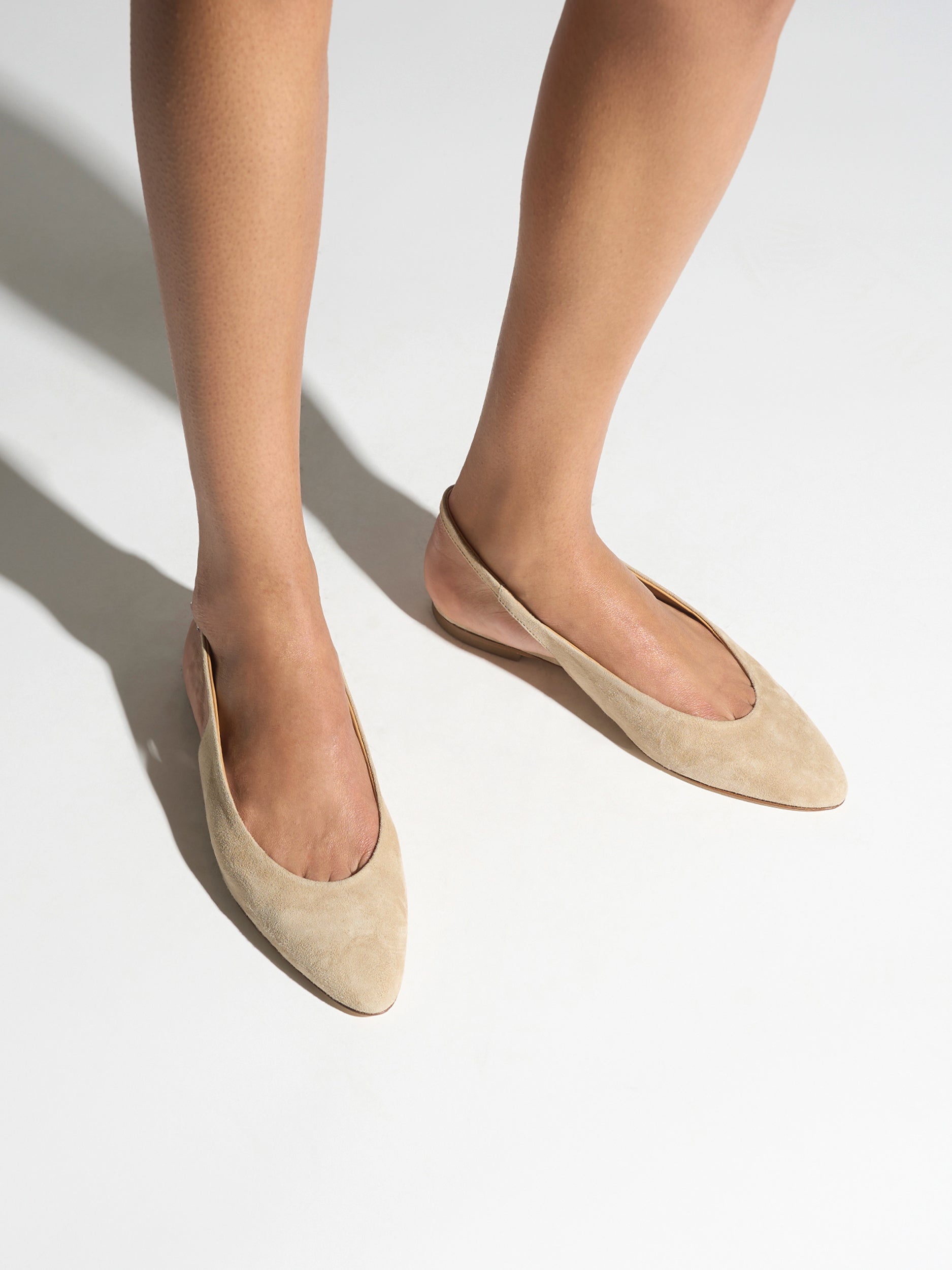 Aeyde | Amelia Leather Flats for Women | Sand Suede |  | Flat Heel | On Feet