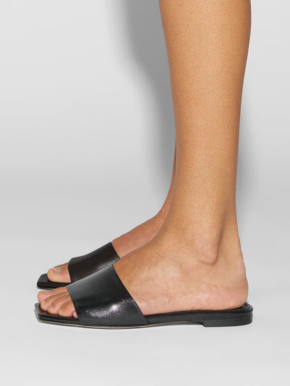Aeyde | Anna Leather Flat Sandals for Women | Black Nappa | Square Toe | Flat Heel | How to Style