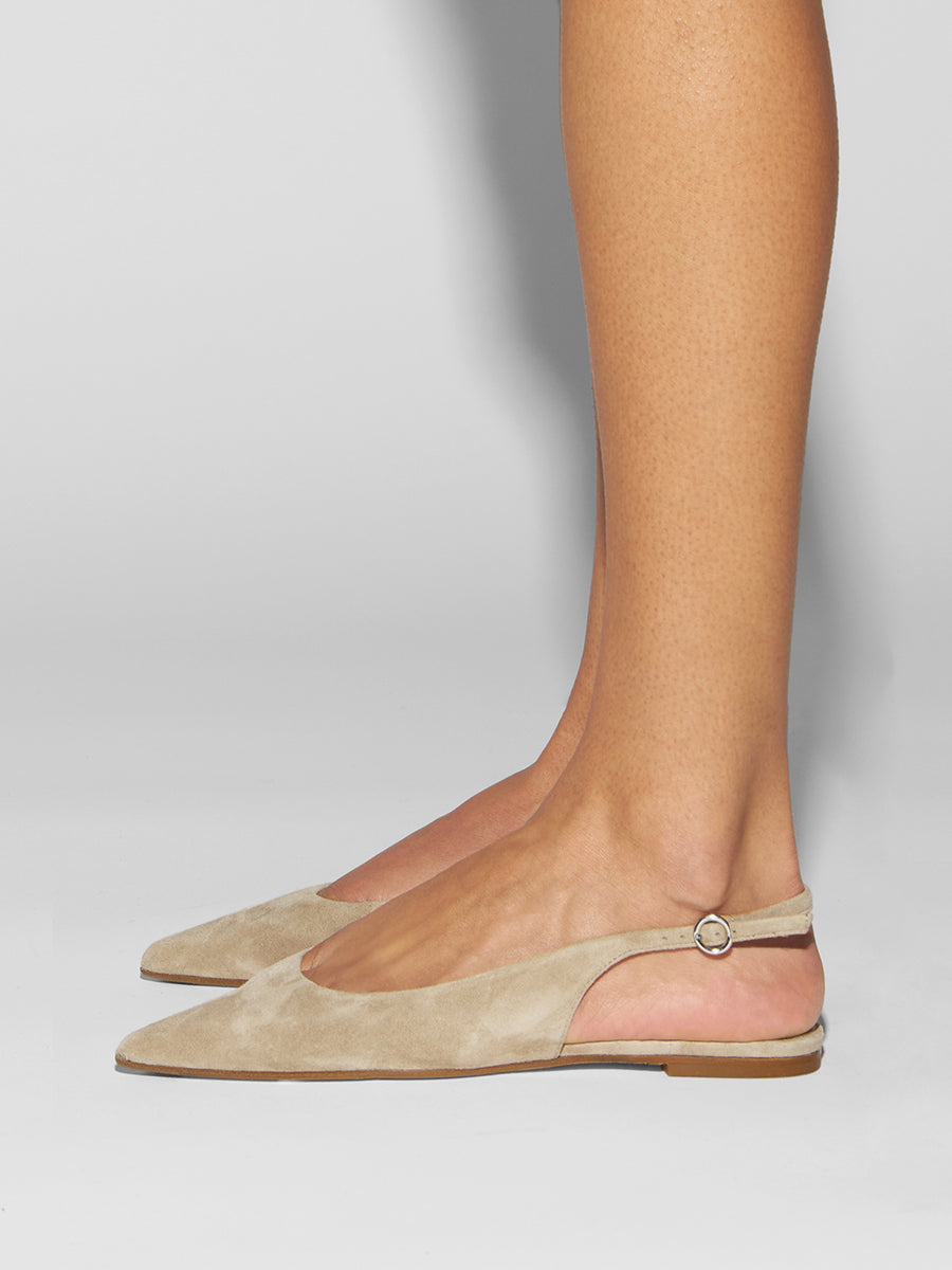 Aeyde | Annora Leather Flats for Women | Sand Suede | Pointed Toe | Flat Heel | How to Style