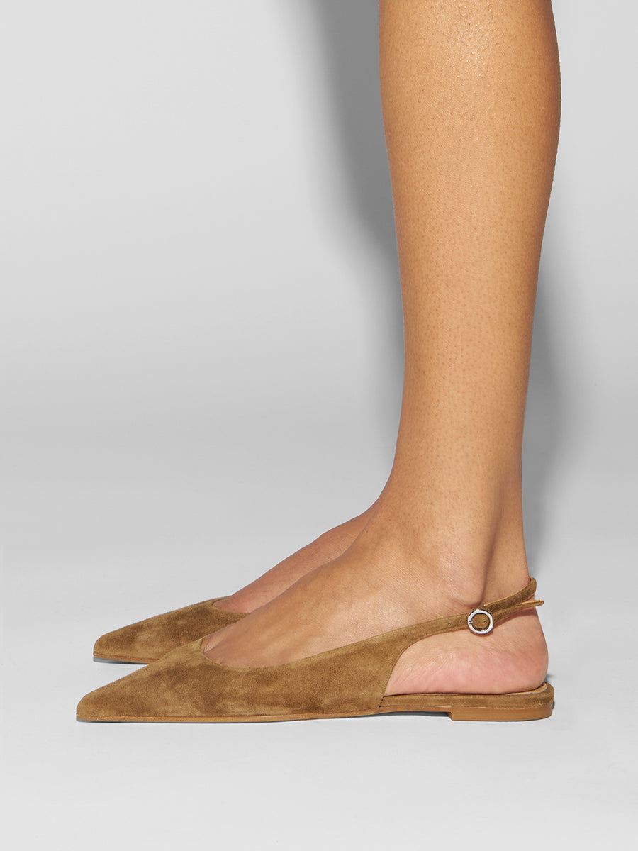 Aeyde | Annora Leather Flats for Women | Tobacco Suede | Pointed Toe | Flat Heel | How to Style