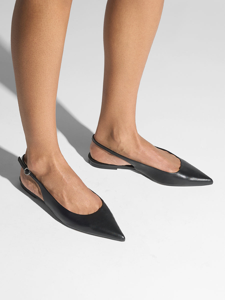 Aeyde | Annora Leather Flats for Women | Black Nappa | Pointed Toe | Flat Heel | On Feet