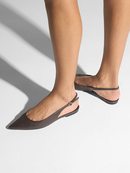Aeyde | Annora Leather Flats for Women | Moka Nappa | Pointed Toe | Flat Heel | On Feet