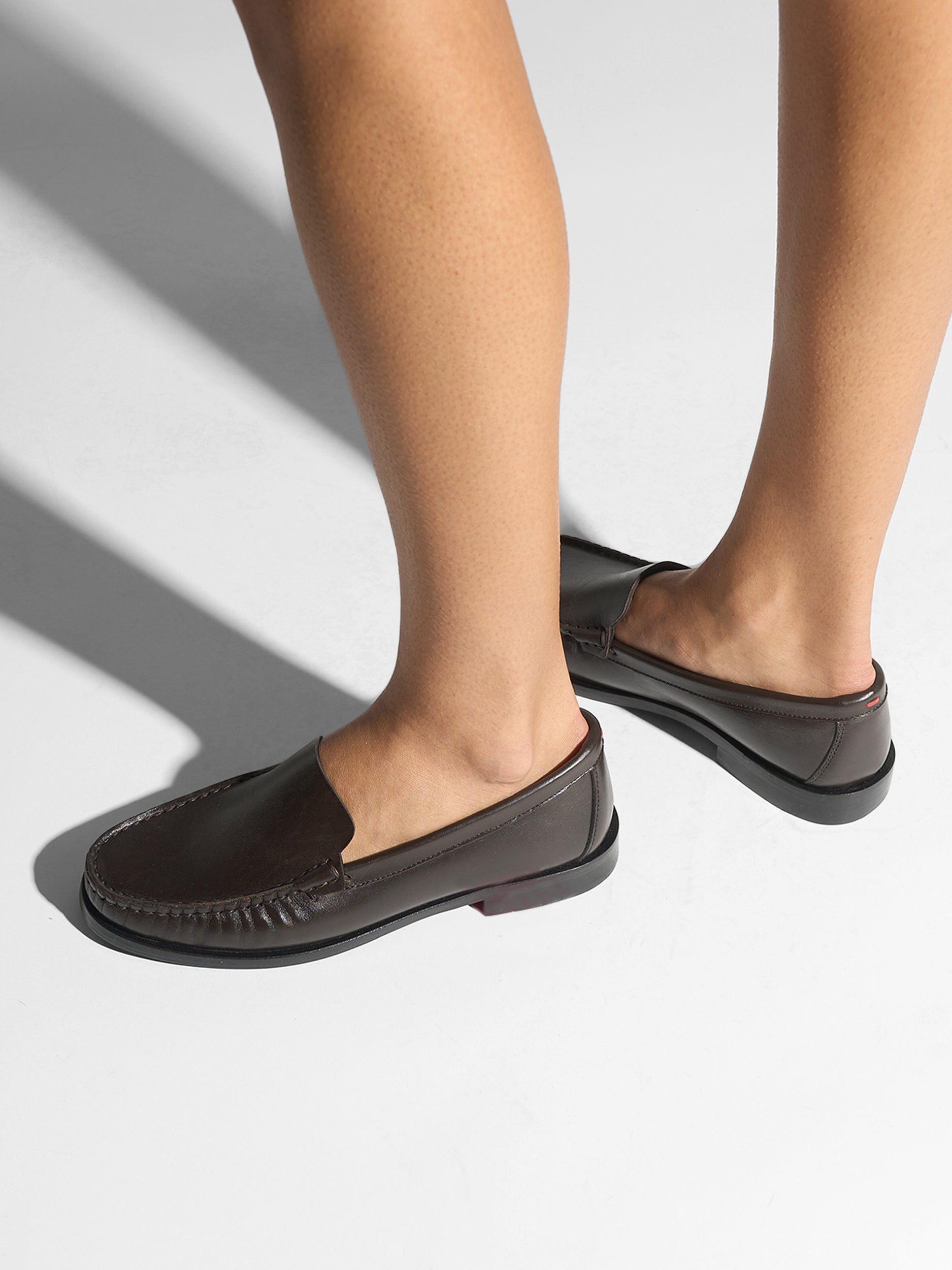 Aeyde | Arthur Leather Flats for Women | Moka Calf | Round Toe | Flat Heel | On Feet