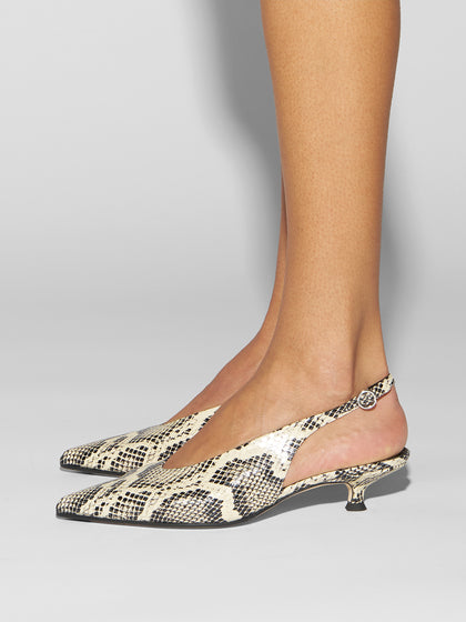 Aeyde | Camila Leather Pumps for Women | Creamy Snake | Pointed Toe | Mid Heel | How to Style
