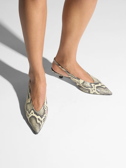 Aeyde | Camila Leather Pumps for Women | Creamy Snake | Pointed Toe | Mid Heel | On Feet