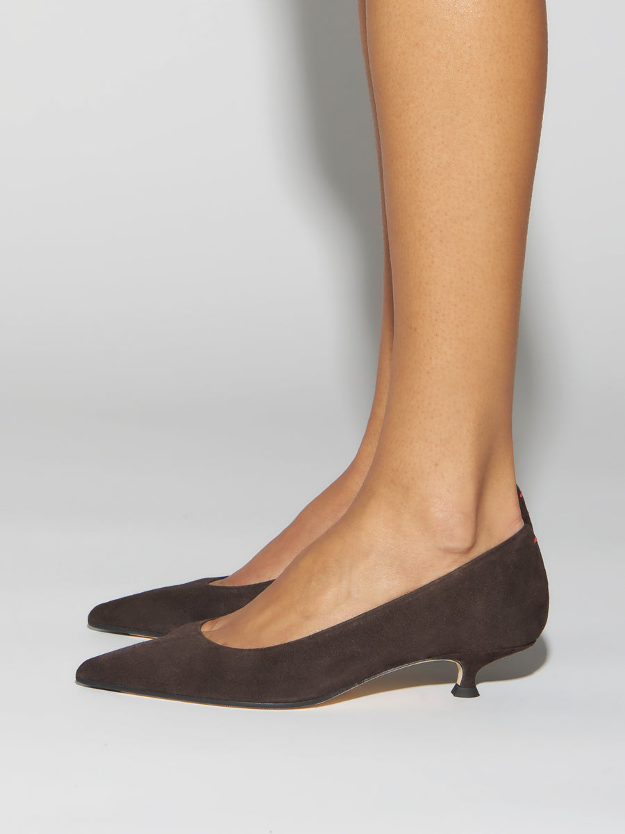 Aeyde | Cari Leather Pumps for Women | Moka Suede | Pointed Toe | Mid Heel | How to Style
